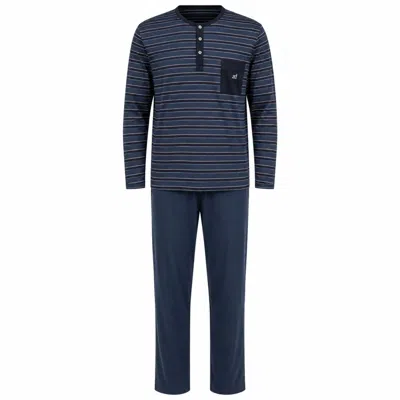 Zd Zero Defects Men's Long Mercerized Cotton Pyjamas - Petrol Stripe In Blue
