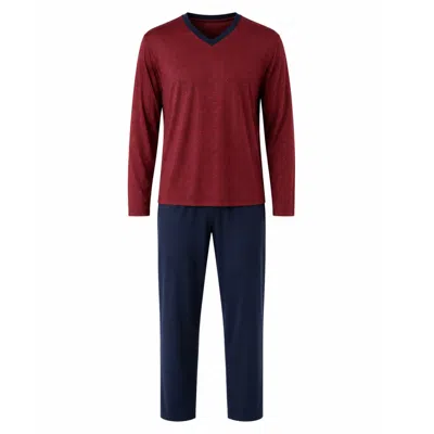 Zd Zero Defects Men's Long Modal Pyjamas Crest - Burgundy In Multi