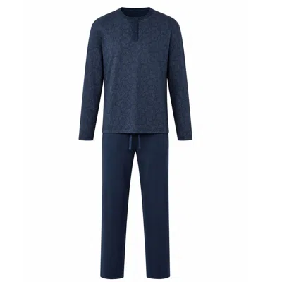 Zd Zero Defects Men's Long Modal Pyjamas Luxury - Navy In Animal Print