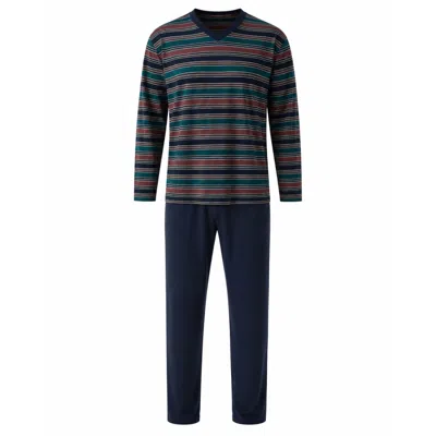 Zd Zero Defects Men's Long Modal Pyjamas Rugby - Striped In Blue