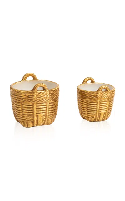 Z.d.g. By Zoë De Givenchy - Mini Osier Baskets Set Of Two; D'or - Gold In Brown