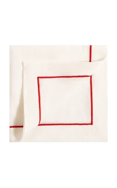 Z.d.g. By Zoë De Givenchy - Soft Linen Cord Napkin; Feu - Red In White