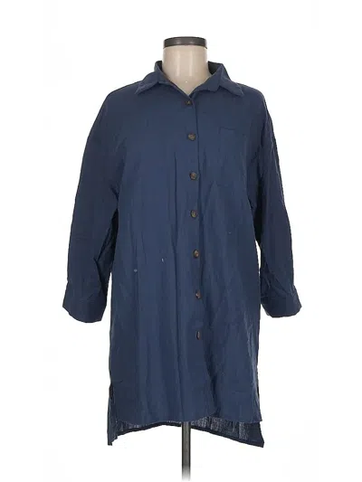 Pre-owned Zeagoo 3/4 Sleeve Button Down Shirt In Blue