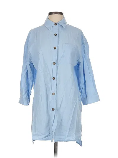 Pre-owned Zeagoo 3/4 Sleeve Button Down Shirt In Blue