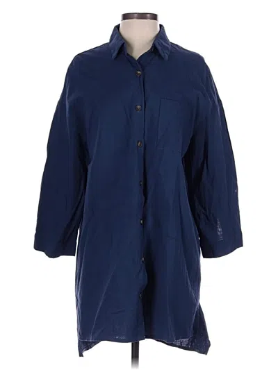 Pre-owned Zeagoo 3/4 Sleeve Button Down Shirt In Blue