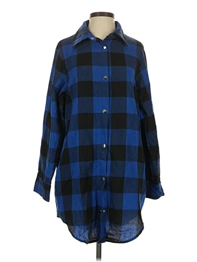 Pre-owned Zeagoo 3/4 Sleeve Button Down Shirt In Blue