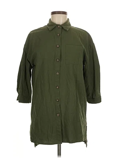 Pre-owned Zeagoo 3/4 Sleeve Button Down Shirt In Green