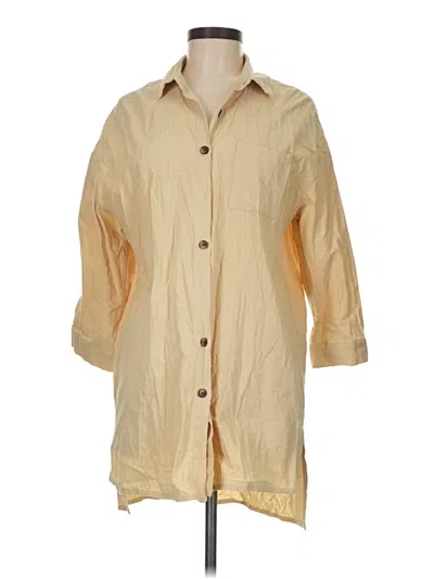 Pre-owned Zeagoo 3/4 Sleeve Button Down Shirt In Tan