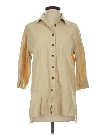 Pre-owned Zeagoo 3/4 Sleeve Button Down Shirt In Tan