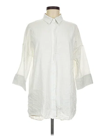Pre-owned Zeagoo 3/4 Sleeve Button Down Shirt In White