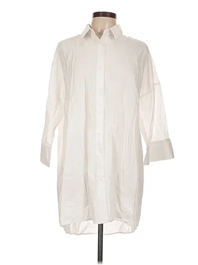 Pre-owned Zeagoo 3/4 Sleeve Button Down Shirt In White