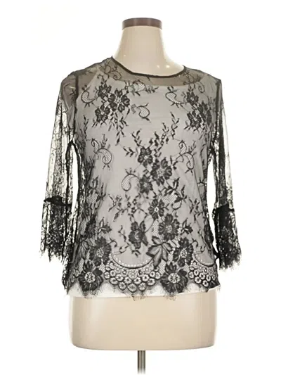 Pre-owned Zeagoo 3/4 Sleeve Top Silver Mock Neckline Tops