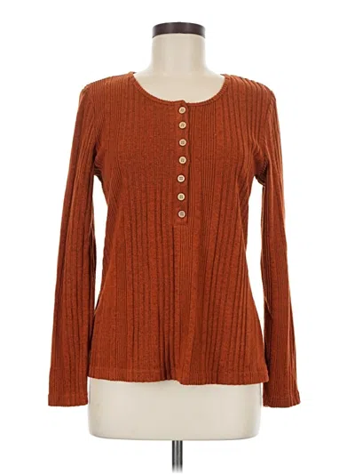 Pre-owned Zeagoo Long Sleeve Top Brown Square Neckline Tops