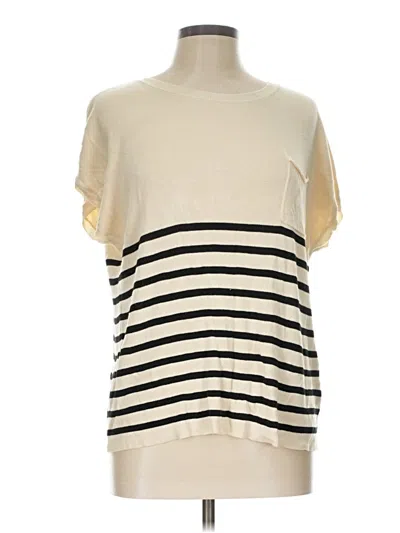 Pre-owned Zeagoo Short Sleeve Top Ivory Stripes Pattern Boatneck Tops