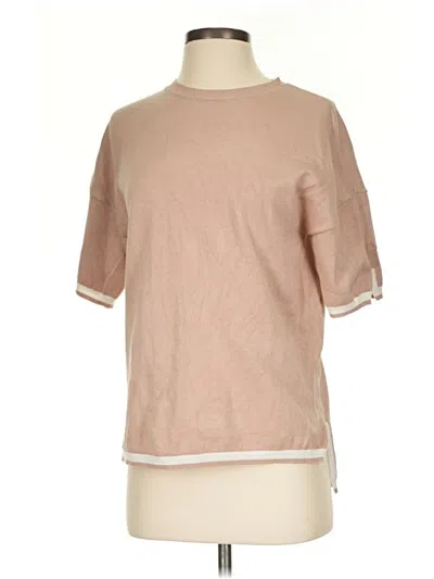 Pre-owned Zeagoo Short Sleeve Top Tan Crew Neck Tops