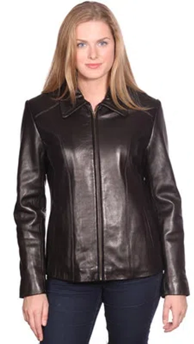 Pre-owned Zealand Women's Scuba Front Zipper Leather Jacket  Lamb Skin Very Soft In Black
