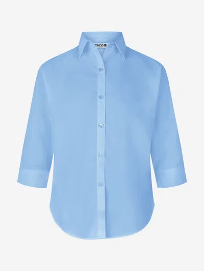 Zeco Schoolwear Kids'  Zeco Girls School 3/4 Button To Neck Blouse In Blue