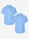 Zeco Schoolwear Girls School Fitted Short Sleeve Rever Collar Blouse Twin Pack In Blue