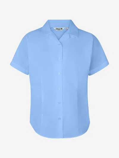 Zeco Schoolwear Kids'  Girls School Fitted Short Sleeve Revere Collar Blouse In Blue