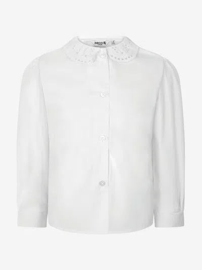 Zeco Schoolwear Kids'  Girls School Long Sleeve Lace Collar Blouse In White