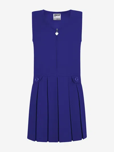Zeco Schoolwear Babies'  Girls School Zip Front Pinafore Dress In Blue