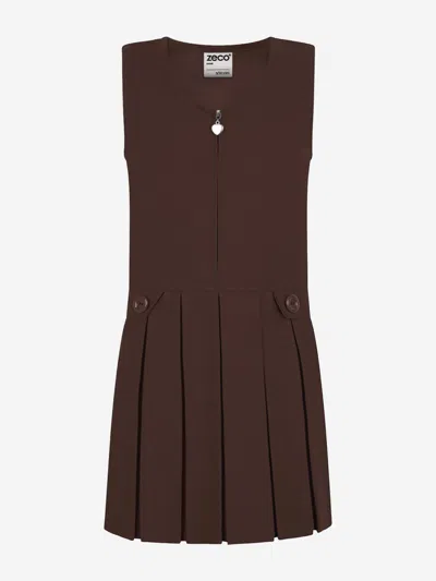 Zeco Schoolwear Babies'  Girls School Zip Front Pinafore Dress In Brown