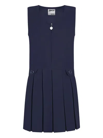 Zeco Schoolwear Kids' Pinafore Pleated Zip-front Dress In Blue