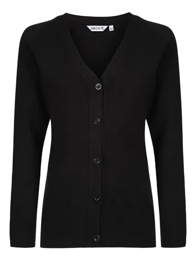 Zeco Schoolwear Kids' V-neck Button Cardigan In Black
