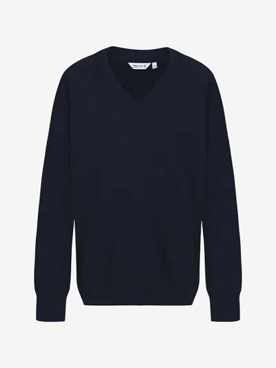 Zeco Schoolwear Zeco Kids School Cotton Mix Knitted V-neck Jumper In Blue