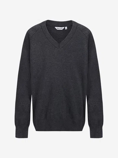 Zeco Schoolwear Zeco Kids School Cotton Mix Knitted V-neck Jumper In Gray