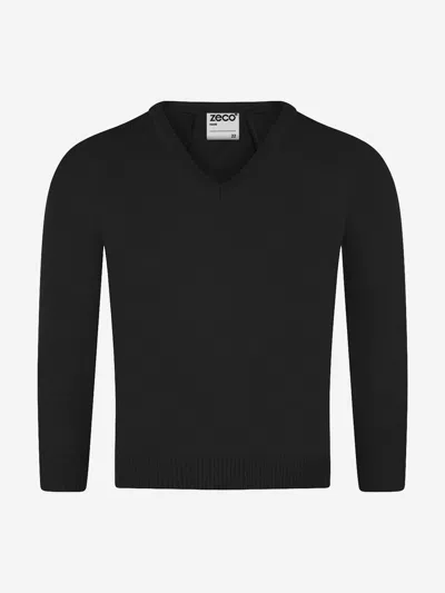 Zeco Schoolwear Zeco Kids School Knitted V-neck Jumper In Black