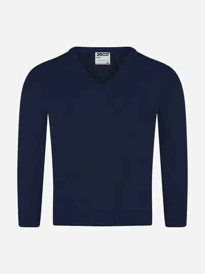 Zeco Schoolwear Zeco Kids School Knitted V-neck Jumper In Blue