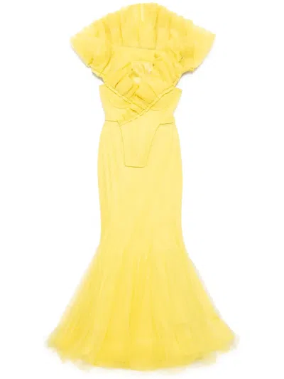 Zeena Zaki Draped Dress In Yellow