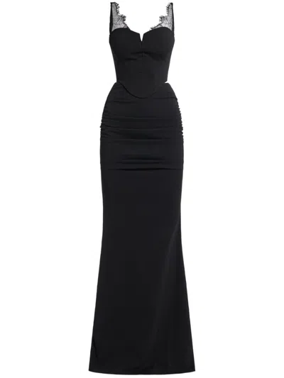 Zeena Zaki Lace-panel Gown In Black