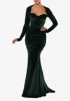 Zeena Zaki Long-sleeved Velvet Gown In Green