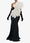 Shop Zeena Zaki Maxi Flower One-shoulder Gown In Black