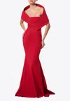 Shop Zeena Zaki Off-shoulder Crepe Gown In Red