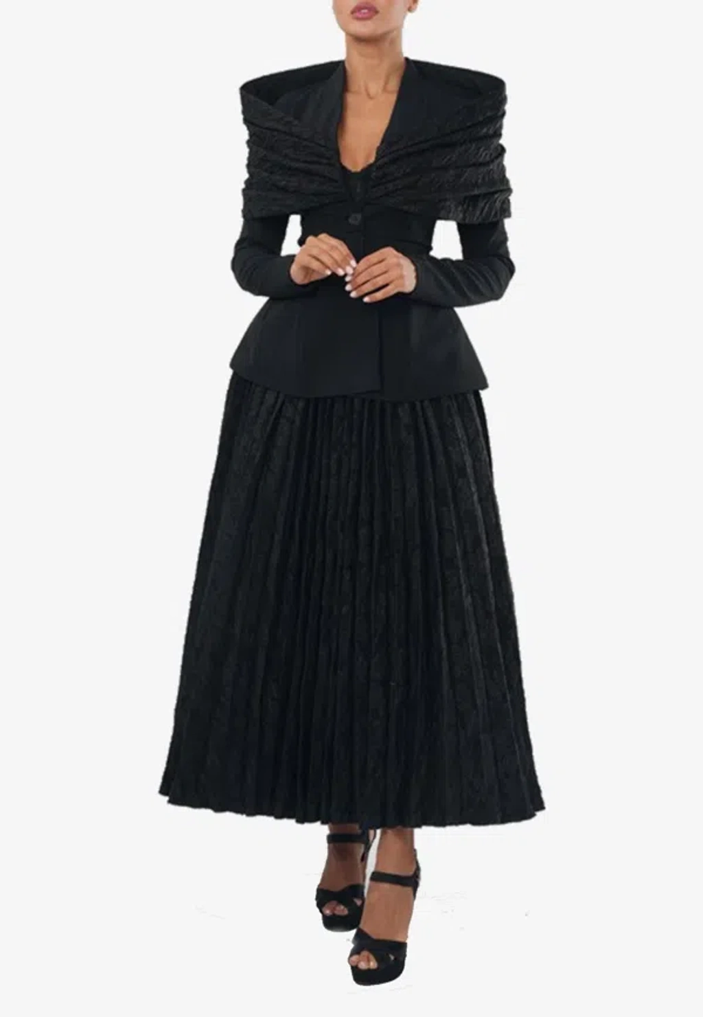 Zeena Zaki Pleated Maxi Dress With Jacket In Black | ModeSens