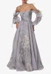 Zeena Zaki Printed Chiffon Organza Gown In Purple