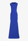 Zeena Zaki Rhinestone Embellished Crepe Gown In Blue