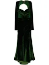Zeena Zaki Long-sleeved Velvet Gown In Green