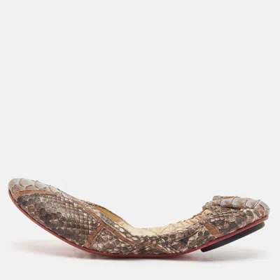 Pre-owned Zeferino Brown Python Scrunch Ballet Flats Size 38