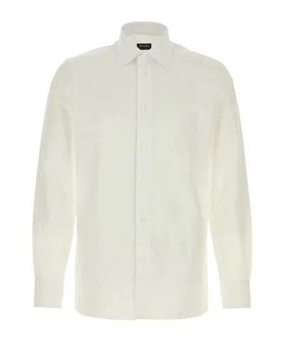 Zegna Linen Shirt Straight Cut Structured Collar Long Sleeves In White