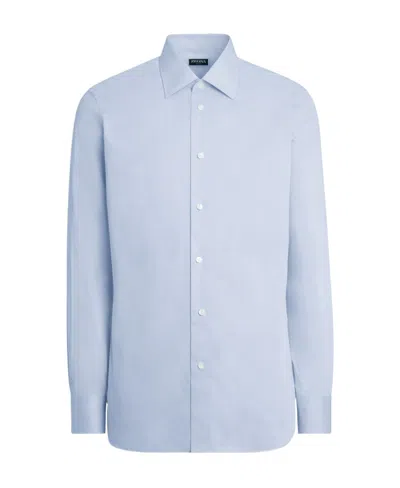 Zegna 100fili Long-sleeved Precision Tailored Shirt In Blue