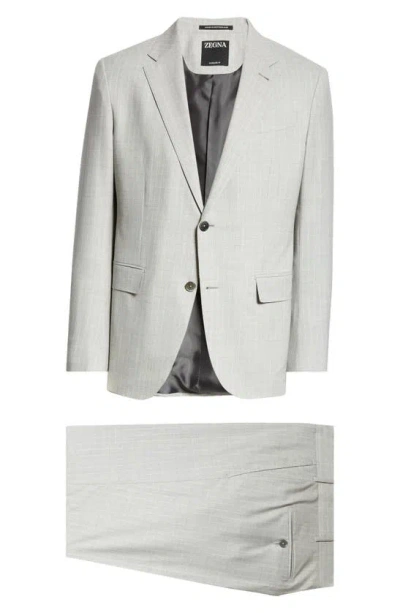Zegna 14milmil14 Regular Fit Pinstripe Wool Suit In Light Grey/ White Stripe
