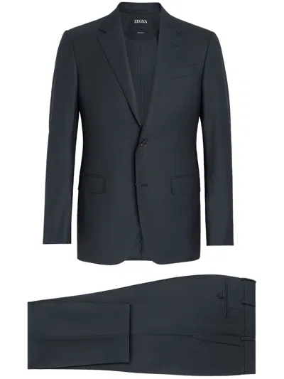 Zegna Single-breasted Wool Suit In Blue