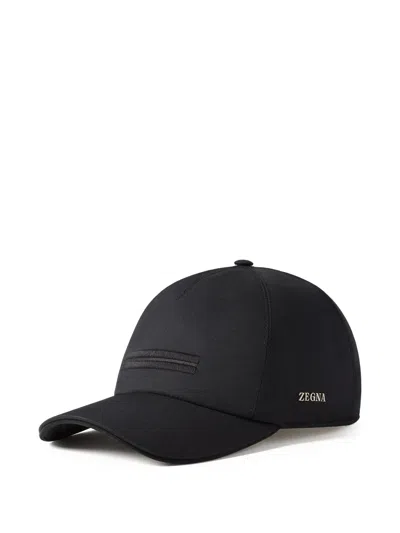 Zegna 232 Road Brand Mark Embroidered Hat With Elastic Back Closure In Black