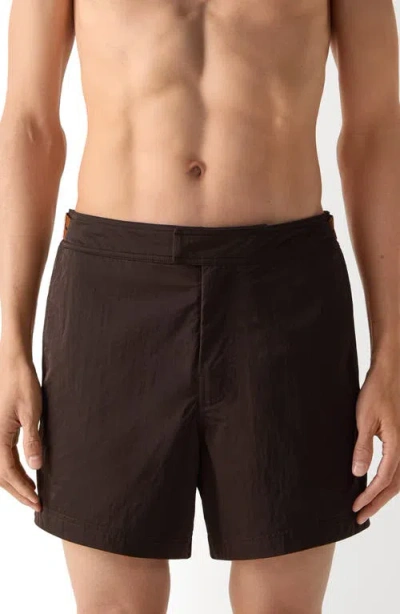 Zegna 232 Road Brand Mark Rio Swim Trunks In Brown