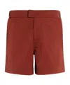 Zegna 232 Road Brand Mark Mid Length Swim Trunks In Red