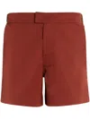 Zegna 232 Road Brand Mark Mid Length Swim Trunks In Burgundy